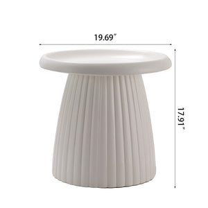 English Elm White Fluted Magnesium Oxide Pedestal Accent Table Waterproof Round Patio Indoor W5351P486732