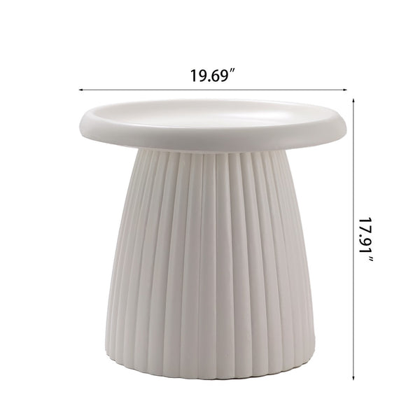 English Elm White Fluted Magnesium Oxide Pedestal Accent Table Waterproof Round Patio Indoor W5351P486732