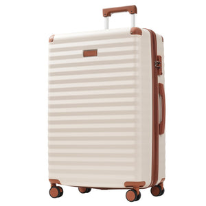 English Elm Luggage 5 Piece Abs Hardshell Travel Set with Usb Port Spinner Wheels and Tsa Lock Brown+White N732P265290K