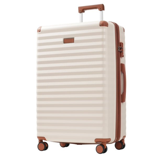 English Elm Luggage 5 Piece Abs Hardshell Travel Set with Usb Port Spinner Wheels and Tsa Lock Brown+White N732P265290K