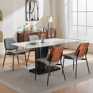 English Elm A&A Mid Century Dining Chair Set of 2 with Curved Ergonomic Walnut Back Upholstered Seat and Metal Legs Gray Pu W1143P191787