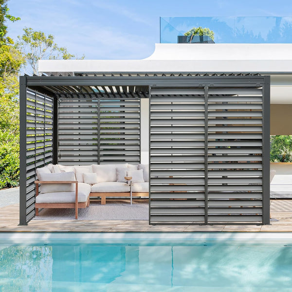 English Elm Outdoor Louvered Pergola Accessories Aluminum Screens for Durable Weather-Resistant Shading & Privacy Gray W1859P321934