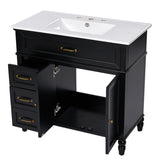 English Elm 36" Bathroom Vanity With Sink, Black Bathroom Cabinet With Drawers, Solid Frame and Mdf Board, One Package