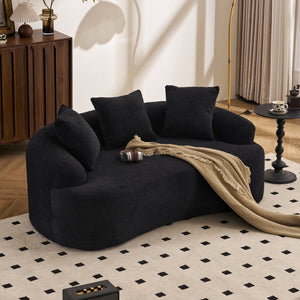 English Elm LY-025S Black Curved Loveseat — Chenille Velvet, 30D Foam & Spring Comfort, No Assembly, 65" Compact Sofa with 3 Pillows W2231P329643