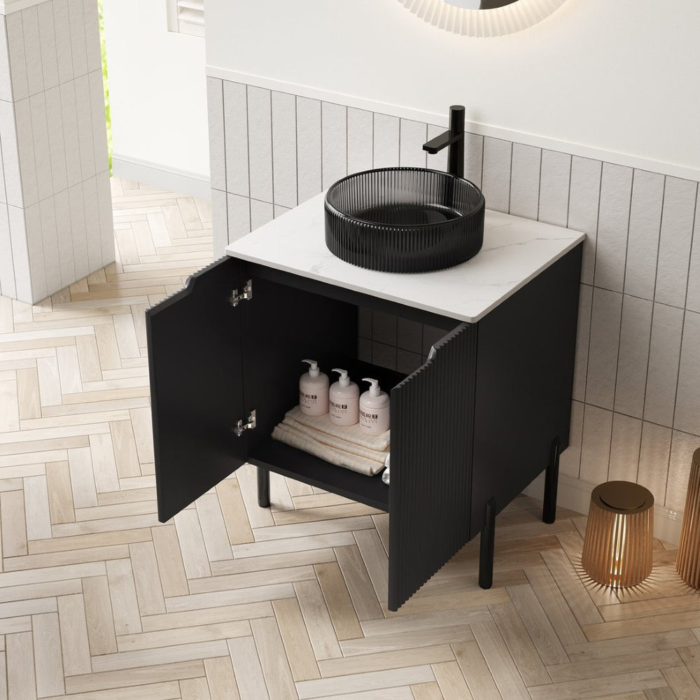 English Elm Dina Floating Bathroom Vanity with Sintered Stone Top and Crystal Glass Basin W2615S00661