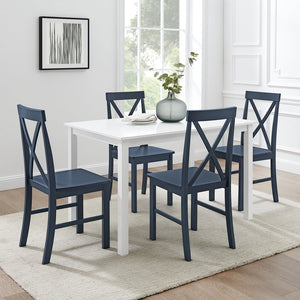 English Elm Walker Edison - Classic Solid Wood 5-Piece Dining Set with X-Back Chairs — Farmhouse White/Navy, Compact Elegance B185P326701