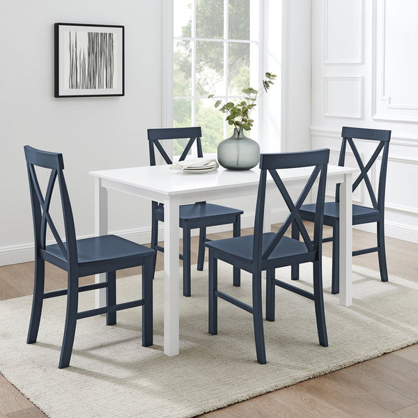 English Elm Walker Edison - Classic Solid Wood 5-Piece Dining Set with X-Back Chairs — Farmhouse White/Navy, Compact Elegance B185P326701