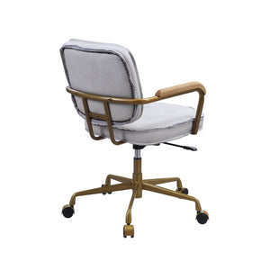 English Elm Siecross Vintage White Top Grain Leather Office Chair with 360° Swivel, Plush 3" Cushion, Casters B2726P255341