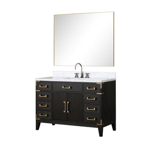 English Elm Black Oak Single Bath Vanity With Carrara Marble Top, Faucet Set & Mirror - Modern Elegance For Your Bathroom B2731S02222