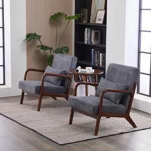 English Elm Mid-Century Upholstered Accent Chair Antique Dark Grey — Ergonomic Solid Wood Frame, Cozy Pillow Seat W2989P295372