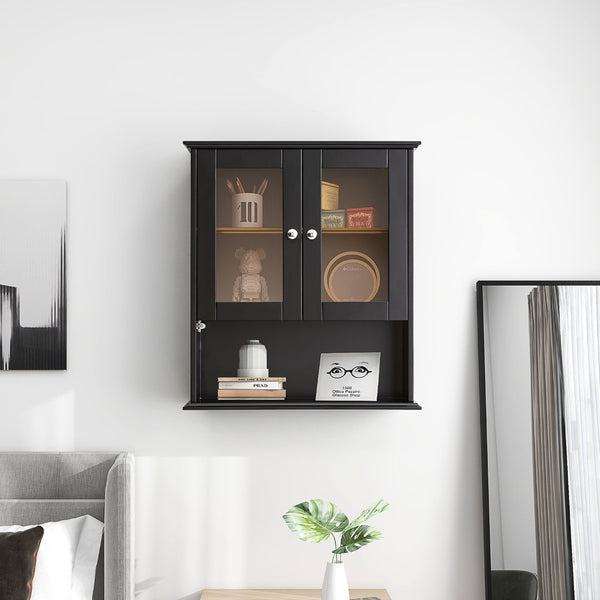 English Elm Upgraded Wall Mounted Bathroom Cabinet Mdf Over Toilet Storage with Soft Close Doors Black T3785P356592