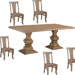 HomeRoots Seven Piece Solid Wood Dining Set with Slat-Back Chairs – Timeless Brown Elegance for Any Home 635143