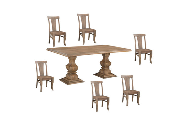 HomeRoots Seven Piece Solid Wood Dining Set with Slat-Back Chairs – Timeless Brown Elegance for Any Home 635143