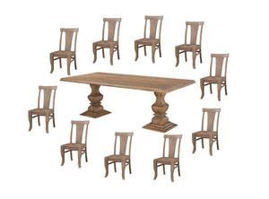HomeRoots 11 Piece Solid Wood Dining Set with 10 Slat-Back Chairs for Elegant Family Meals & Entertaining 635144