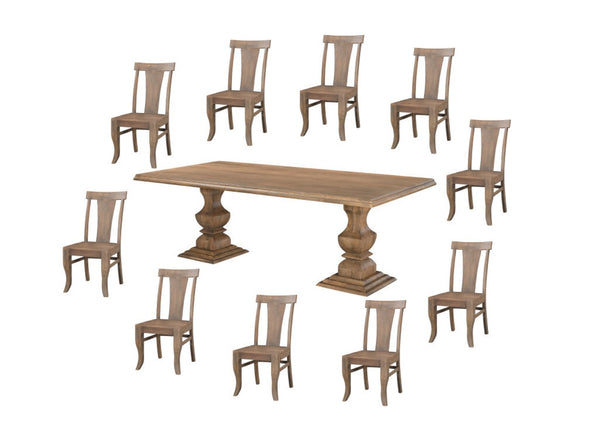 HomeRoots 11 Piece Solid Wood Dining Set with 10 Slat-Back Chairs for Elegant Family Meals & Entertaining 635144