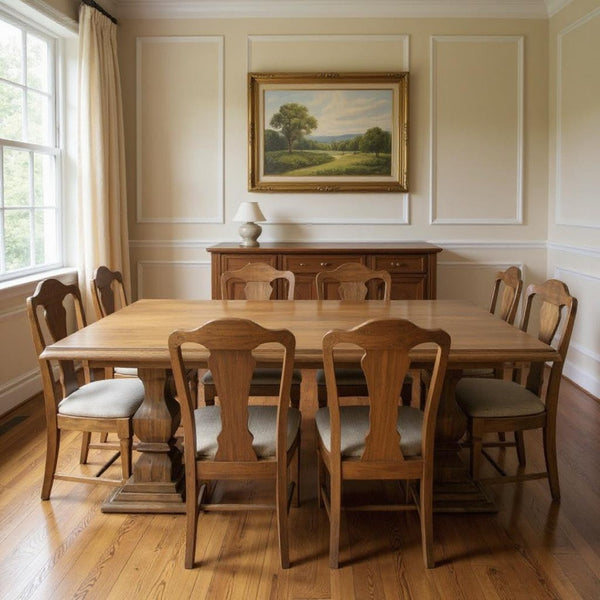 HomeRoots 11 Piece Solid Wood Dining Set with 10 Slat-Back Chairs for Elegant Family Meals & Entertaining 635144
