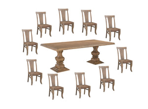 HomeRoots 11 Piece Solid Wood Dining Set with 10 Slat-Back Chairs for Elegant Family Meals & Entertaining 635144