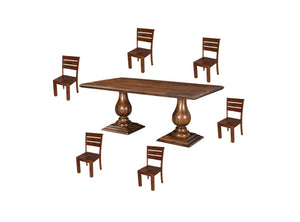 HomeRoots Seven-Piece Brown Solid Wood Dining Set with Six Elegant Ladder-Back Chairs for Timeless Style 635146