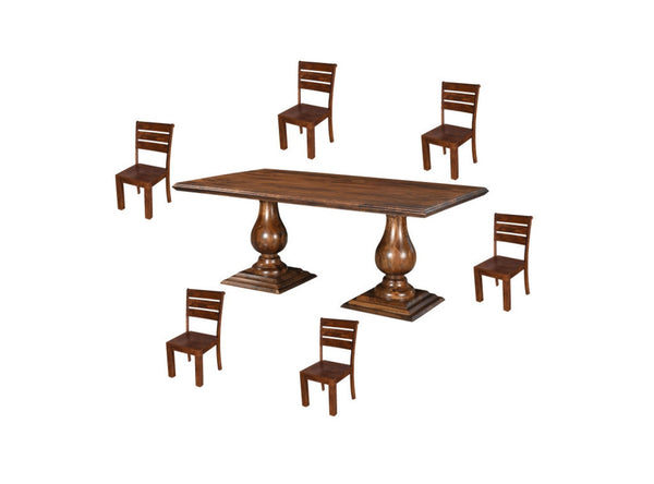 HomeRoots Seven-Piece Brown Solid Wood Dining Set with Six Elegant Ladder-Back Chairs for Timeless Style 635146