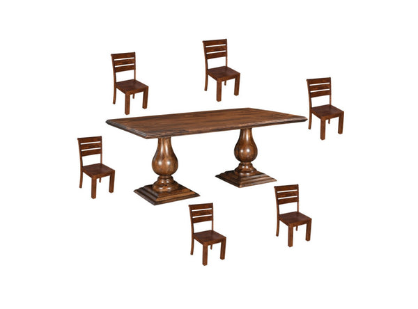 HomeRoots Seven-Piece Brown Solid Wood Dining Set with Six Elegant Ladder-Back Chairs for Timeless Style 635146
