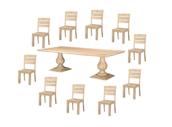 HomeRoots 11 Piece Beige Solid Wood Dining Set - Timeless Elegance with Comfort for Family Gatherings & More! 635147