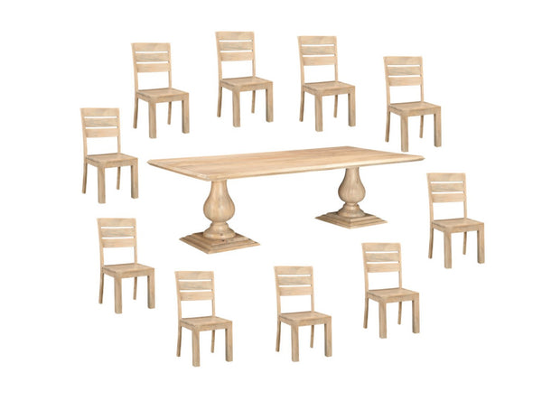 HomeRoots 11 Piece Beige Solid Wood Dining Set - Timeless Elegance with Comfort for Family Gatherings & More! 635147