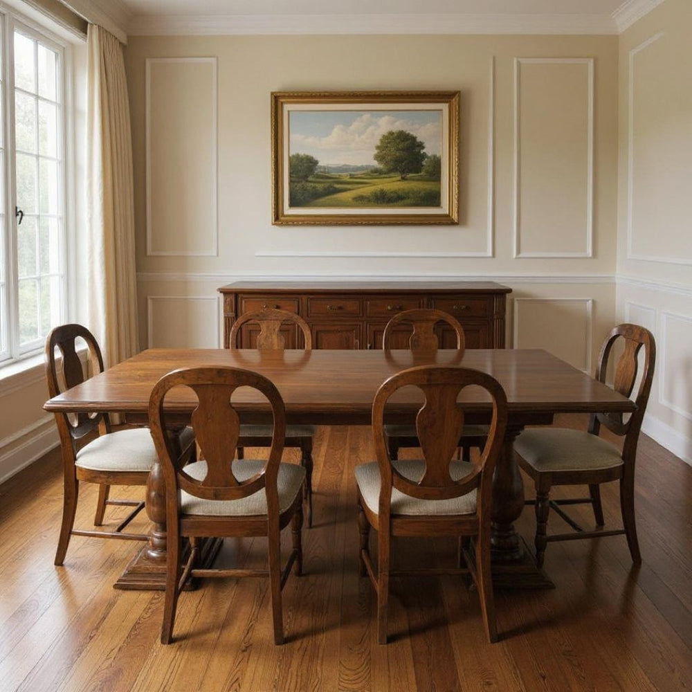 HomeRoots 11 Piece Solid Wood Dining Set - Timeless Brown Table with 10 Ladder-Back Chairs for Gatherings 635148