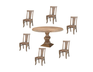HomeRoots Seven-Piece Brown Round Solid Wood Dining Set with Six Slat-Back Chairs for Timeless Elegance 635149