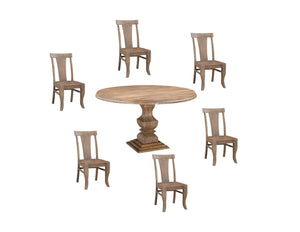 HomeRoots Seven-Piece Brown Round Solid Wood Dining Set with Six Slat-Back Chairs for Timeless Elegance 635149
