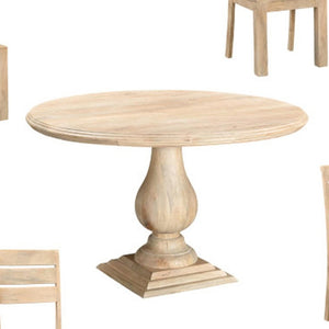 HomeRoots Five Piece Beige Round Solid Wood Dining Set with Ladder-Back Chairs for Elegant Entertaining 635150