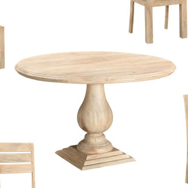 HomeRoots Five Piece Beige Round Solid Wood Dining Set with Ladder-Back Chairs for Elegant Entertaining 635150