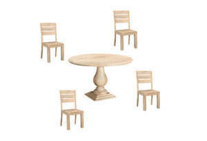 HomeRoots Five Piece Beige Round Solid Wood Dining Set with Ladder-Back Chairs for Elegant Entertaining 635150