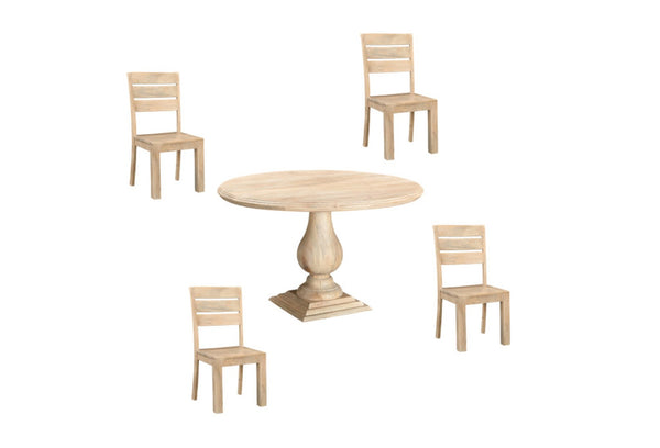 HomeRoots Five Piece Beige Round Solid Wood Dining Set with Ladder-Back Chairs for Elegant Entertaining 635150