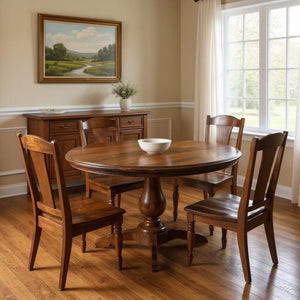 HomeRoots Five Piece Brown Round Solid Wood Dining Set with 4 Charming Ladder-Back Chairs for Cozy Meals 635151