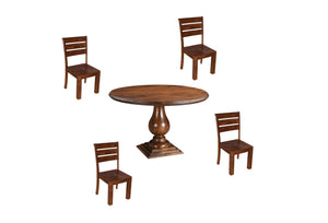 HomeRoots Five Piece Brown Round Solid Wood Dining Set with 4 Charming Ladder-Back Chairs for Cozy Meals 635151