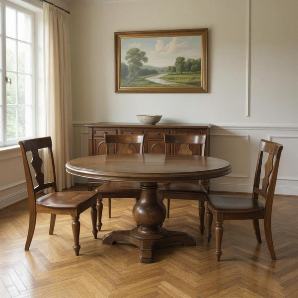 HomeRoots Five-Piece Brown Round Solid Wood Dining Set with Four Stylish Chairs for Cozy Gatherings 635152