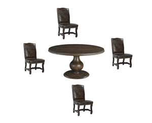 HomeRoots Five-Piece Brown Round Solid Wood Dining Set with Four Stylish Chairs for Cozy Gatherings 635152