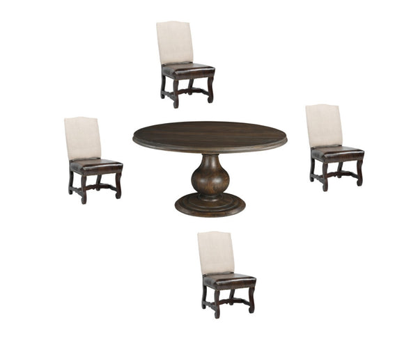 HomeRoots Five Piece Brown Round Solid Wood Dining Set with Elegant Chairs for Timeless Dining Style 635153