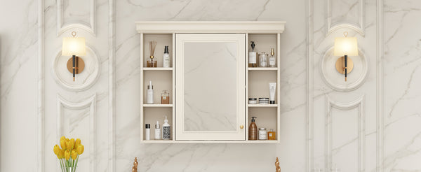 English Elm 35'' Blue Wall Mounted Medicine Cabinet with Mirror Door, MDF Storage, Adjustable Shelves & Towel Rod WF323692AAY