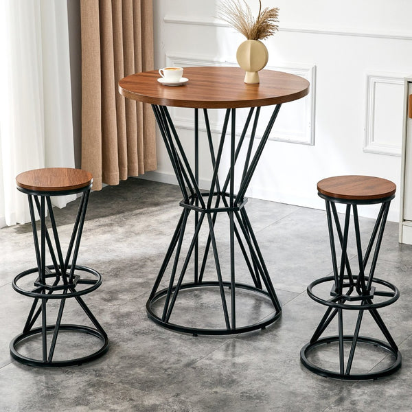 English Elm Single Package Industrial Bar Set Round Mdf Top with Metal Frame Seats 2 for Kitchen Walnut+Black W1151P434792