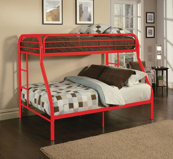 English Elm Tritan Sturdy Metal Twin/Full Bunk Bed with Full-Length Guardrail, Built-In Ladders, 660lb Capacity Red 76.26 L x 58.58 W x 6.06 H B2726P400275
