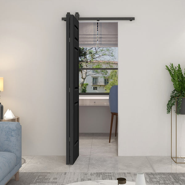 English Elm 24 in Primed Mdf Bi-fold Barn Door with Raised 6-panel Profile and Sliding Hardware B2763P490991