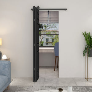 English Elm 24 in Primed Mdf Bi-fold Barn Door with Raised 6-panel Profile and Sliding Hardware Black B2763P490994