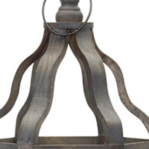 HomeRoots Set of Three Decorative Geometric Floor Lanterns – Distressed Gray and Brown Candle Holders 635225