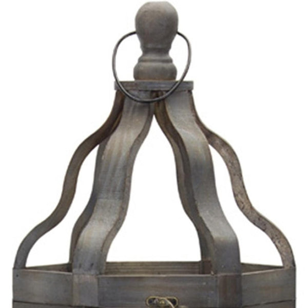HomeRoots Set of Three Decorative Geometric Floor Lanterns – Distressed Gray and Brown Candle Holders 635225