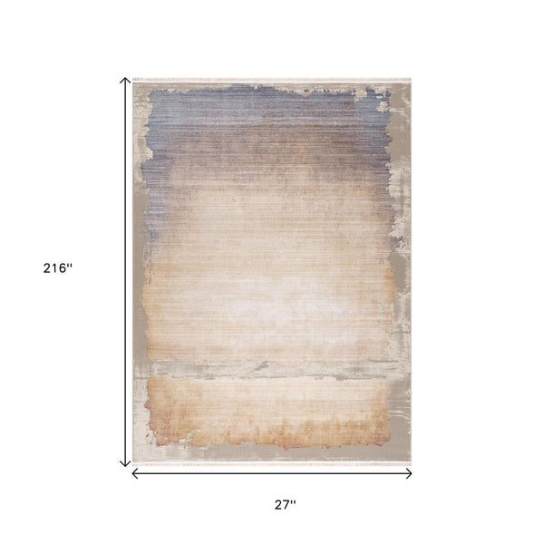 HomeRoots 18' Stylish Blue and Beige Abstract Runner Rug - Stain-Resistant, Modern Design for Hallways & More 635230