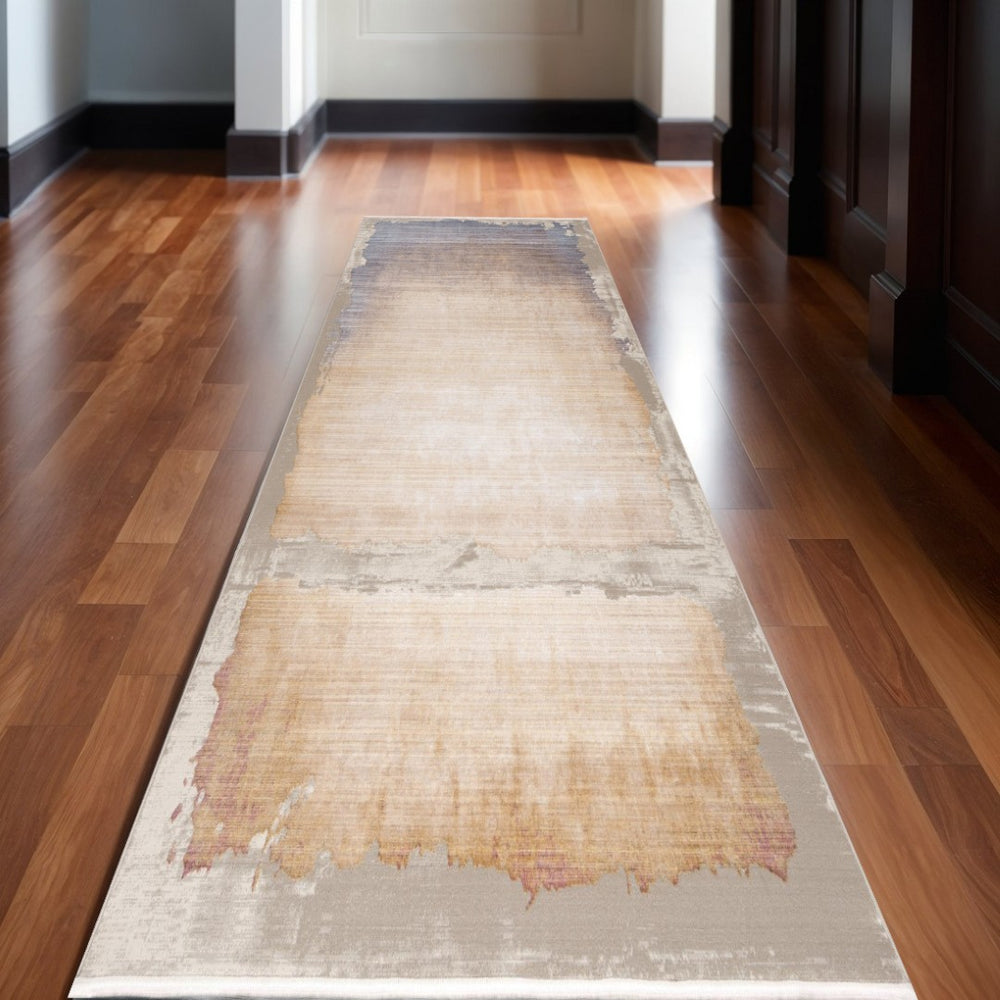 HomeRoots 12' Blue and Beige Abstract Runner Rug - Stylish, Durable & Stain-Resistant for High-Traffic Areas 635231