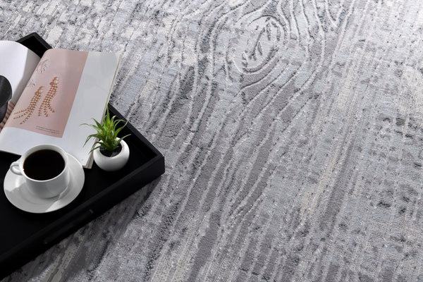 HomeRoots 9' Gray and Blue Abstract Area Rug - Plush, Durable, Stain-Resistant Design Perfect for Modern Homes! 635254