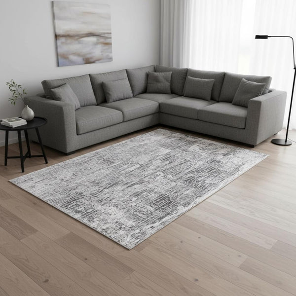 HomeRoots 9' Gray and Blue Abstract Area Rug - Plush, Durable, Stain-Resistant Design Perfect for Modern Homes! 635254