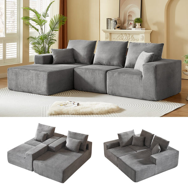 English Elm Modular Sectional Sofa - Modern L-Shaped Cloud Couch, No Assembly, Soft Corduroy, Versatile Comfort W3434S00002